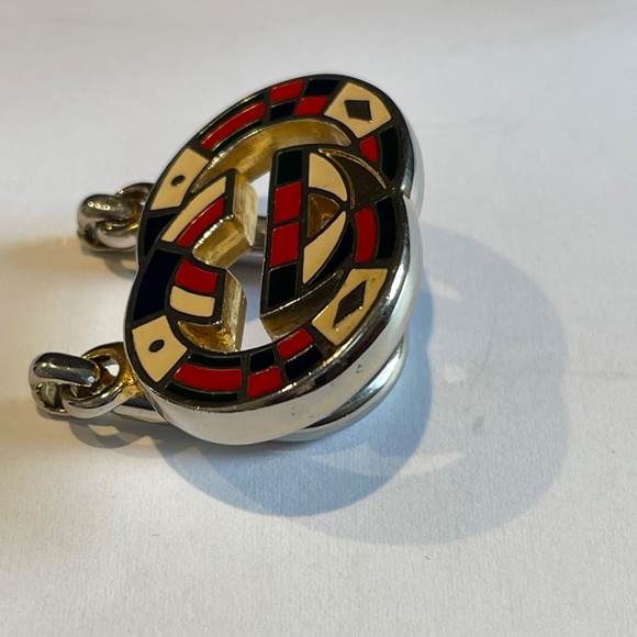 Gucci 1980's Vintage Interlocking Logo Metal Enamel Keyring - Authentic - Picture 7 of 9